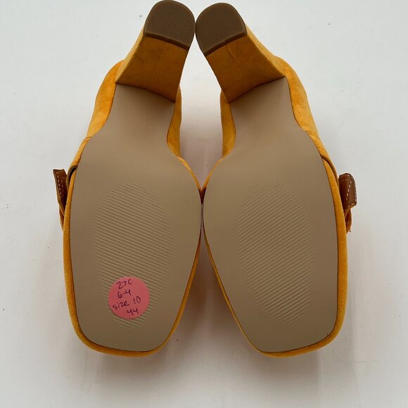 YDN Yellow Chunky High Heels Square Toe Loafer Shoes Slip On Suede Office Pumps - Picture 6 of 6